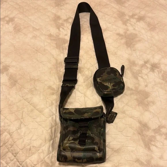 Coach Green and Black Belt Bag and Wallet Set